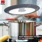 Universal Lid for Pots, Pans and Skillets - Walfos Tempered Glass Pan Lid with Heat Resistant Silicone Rim, BPA Free Large Pot Lids Fits 9.5", 10" and 11" Diameter Cookware, Dishwasher-Safe, Grey