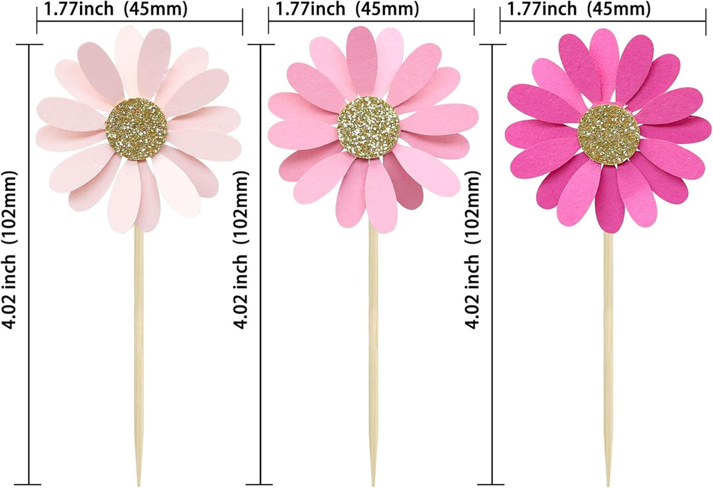 24Pcs Daisy Cupcake Toppers Flower Cake Topper Decorations Daisy Cake Decorations Chrysanthemum Cupcake Toppers Spring Daisy Flower Cake Picks for Birthday Wedding Supplies Rose Red Pink