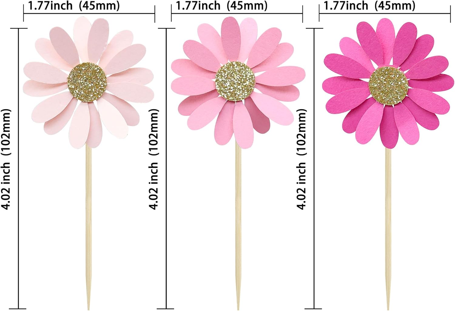 24Pcs Daisy Cupcake Toppers Flower Cake Topper Decorations Daisy Cake Decorations Chrysanthemum Cupcake Toppers Spring Daisy Flower Cake Picks for Birthday Wedding Supplies Rose Red Pink