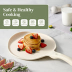 Redchef Crepe Pan Nonstick, 10 Inch Ceramic Flat Skillet Pan for Roti Dosa Tawa Comal Para Tortillas Pancake Pan for Stove Top, Induction Compatible, PFAS/PFOA/PTFE Free(Beige White)