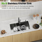 30x18 In Drop Inch Kitchen Sink-Stainless Steel Topmount Modern Single Bowl Kitchen Sink Come With Silicon Mat, Drain Strainer Set Offer Large Basin And Compatibility With Various Kitchen&Bar Style
