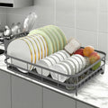 Dish Drying Rack Stainless Steel Drying Racks for Kitchen Counter Large Capacity Storage Racks with Drainboard Curlery Holder Gray