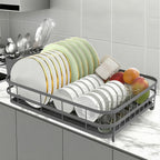 Dish Drying Rack Stainless Steel Drying Racks for Kitchen Counter Large Capacity Storage Racks with Drainboard Curlery Holder Gray