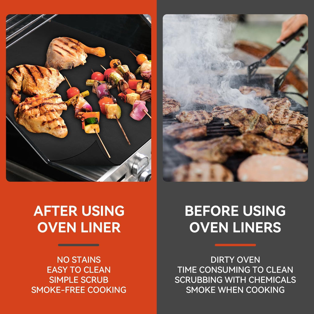 4Pack Oven Liners for Bottom of Electric Gas Oven, 23.6"x 15.7" Thick Heavy Duty Nonstick Teflon Oven Mat, Heat Resistant Grill Baking Mats Outdoor Easy to Clean Gas Stove Liners, BPA & PFOA Free