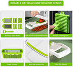 Vegetable Chopper Cutter Slicer Multifunctional 14-in-1 Food Veggie Salad Onion Chopper Cutter Dicer with Container, 8 Interchangable Blades, Hand Protector, Drain Strainer, Peeler, Brush