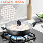 Snowyee Grease Splatter Guard, 3PCS Splatter Screen with Silicone Heat Resistant Handle and Stainless Steel Fine Mesh Design for Safe Indoor and Outdoor Cooking (13/11.5/10 inch and 33/29/25cm)