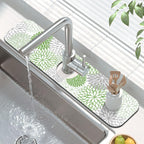 Findosom 2PCS 17" x 32" Dish Drying Mat & 24" x 5.5" Sink Splash Guard, Super Absorbent & Cuttable Dish Mat Drying Kitchen Mat with Green Floral, Hide Stain Drying Mat for Kitchen Counter