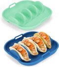 Silicone Taco Holder 2 Pack,10.2in pgrade Reusable Taco Plates with Dividers,Fiesta Tacos Holder Tray.Taco Serving Plates, Dishwasher & Microwave Safe (2, BLUE+GREEN)