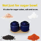 ONTUBE Ceramic Sugar Bowl with Lid and Spoon Set of 2,Porcelain Seasoning Box Salt Bowl with Tray,8oz (Navy)
