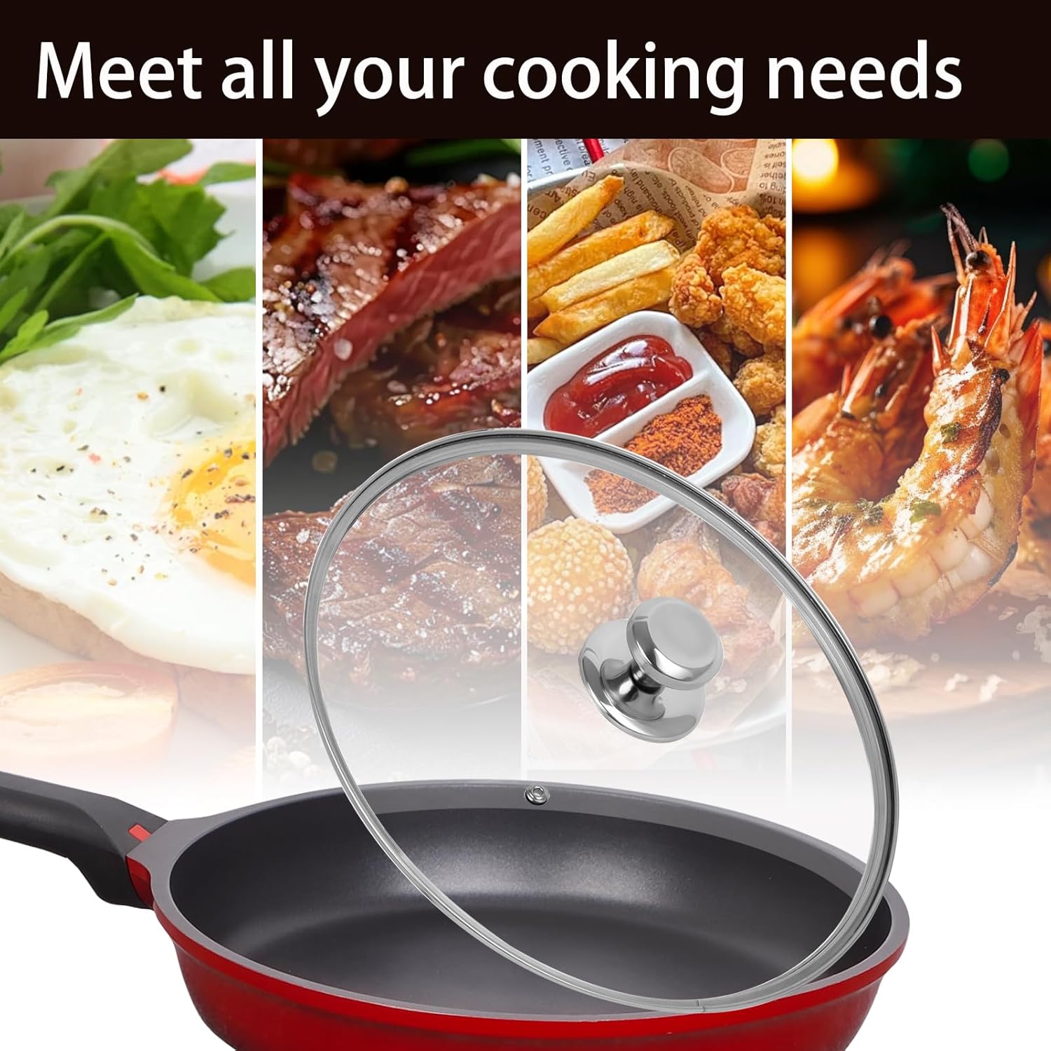10.25 inch Tempered Glass Lid for Pots, Frying Pans and Skillets, Replacement Cover with Stainless Steel Knob Handle, Dishwasher Safe