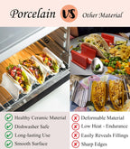 Taco Holders Set of 2, Porcelain Large Taco Tray with Handles, Reusable and Stackable Taco Plates, Perfect for Burritos and Tortillas Holder Handles, Oven & Microwave Safe