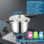 Stainless Steel Pressure Cooker, 6.3 Quart Induction Compatible Pressure Cooker with Pressure Indicator Safeguard Devices,Compatible with Gas & Induction Cooker