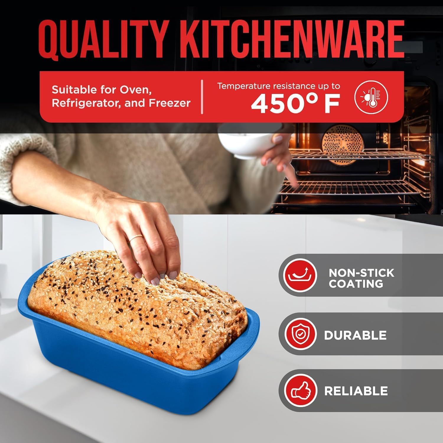 Nonstick Loaf Pan Set Pack of 4, 7" to 11" Large Baking Bread Pan, Oven Safe Up to 450°F, PFOA, PFOS, PTFE Free, Space Saving Stackable Design, Stain Resistant, Dishwasher Friendly, Blue Marble
