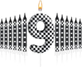 13 Pcs Racing Cars Themed Birthday Candles Black and White Race Number 9 Checkered Candle Cake Topper for Racing Car Party Decoration Supplies (Number 9)