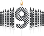 13 Pcs Racing Cars Themed Birthday Candles Black and White Race Number 9 Checkered Candle Cake Topper for Racing Car Party Decoration Supplies (Number 9)