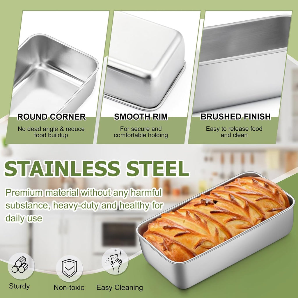P&P CHEF Loaf Pan Set, 9 x 5 Inch Bread Pans, Stainless Steel Loaf Toast Baking Pans For Bread Meatloaf Lasagna Cake, Healthy & Non Toxic, Oven & Dishwasher Safe,(Silver, 1Pc)