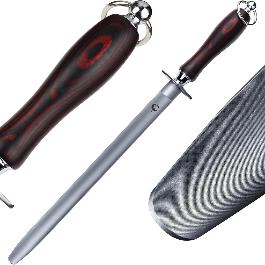 High Hardness Honing Steel 12 Inches Flat Knife Sharpener Steel Sharpening Rod for Kitchen Knives Carbon Steel Honing Rod