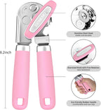 Beneno Can Opener Manual with Magnet, Hand Held Heavy Duty Can Opener with Durable Sharp Blade Smooth Edge, Big Effort-Saving Knob, Soft Grip Rubber Handle, Multifunctional Bottle Opener, Pink
