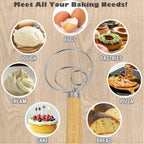 Danish Dough Whisk 13" Stainless Steel Bread Whisk Bread Making Tools Danish Dough Hook Bread Dough Mixer Hand Bread Dough Whisk for Pastry, Baking Cake, Dessert, Sourdough, Pizza, with Wooden Handle