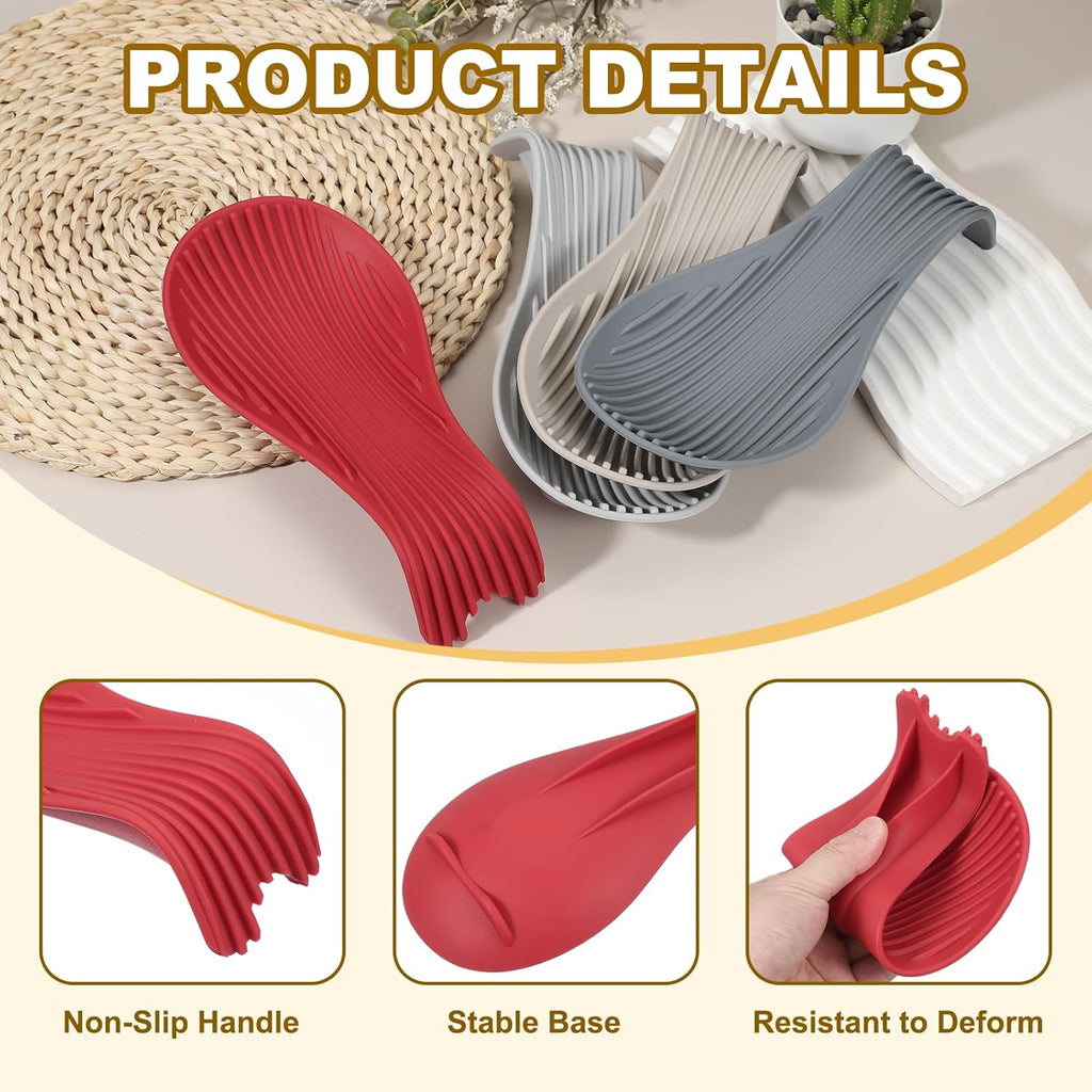 uxcell 1 Set Silicone Spoon Rest for Stove Top, Silicone Spoon Holder for Cooking Spatula, Ladle, Brush Red/Purple