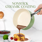 MICHELANGELO 3 Quart Saucepan with Lid - Non Toxic Sauce Pan with Nonstick Ceramic Coating, Scratch-Resistant, Induction Saucepan Suitable for All Stovetops, Green