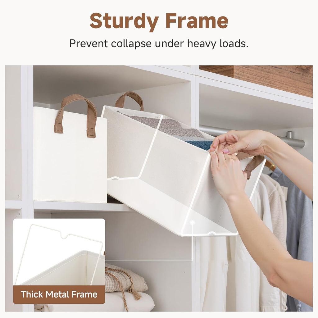 StorageWorks Storage Bins, Fabric Storage Bins for Shelves, Storage Baskets with Metal Frame, Closet Baskets and Bins with Handles, Beige, 2-Pack