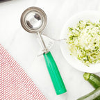 Restaurantware Met Lux 3.25 Ounce Portion Scoop 1 Trigger Release Cookie Scoop - With Green Handle Stainless Steel Disher For Portion Control Scoop Cookie Dough Cupcake Batter Or Ice Cream