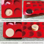 3Pcs Oreo Cookie Chocolate Silicone Molds, 12-Cavity Round Chocolate Cookie pans for Candy, Silicone Baking Molds for Mini Cakes, Jelly and Muffin Baking (red)
