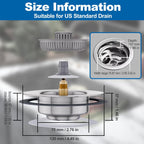 3 in 1 Universal Kitchen Sink Drain Strainer Stopper–304 Stainless Steel & Silicone Anti-Clog Basket,3-Layer Leak-Proof Ring for 3.5”US Standard Drains,Easy-Clean,Odor Isolation,No Installation