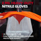 Jointown Basic Heavy Duty Nitrile Gloves, Mechanic Gloves 8 Mil Nitrile Disposable, with Raised Diamond Texture, Case of 500, Orange, Large