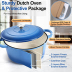 P&P CHEF 5QT Enameled Dutch Oven, Cast Iron Dutch Oven Pot with Lid for Bread Baking, Enameled Casserole Pot for Roasting Braising Stewing Frying Simmering, Various Stoves & Easy Clean, Blue