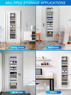 Over the Door Organizers - 6 Shelf Hanging Door Organizer with Large Pockets, Anti Tilt 44 lb Load Behind Door Organizer for Bedroom,Nursery,Bathroom,Kitchen,Dorm,Shoe - 1 Pack,Grey