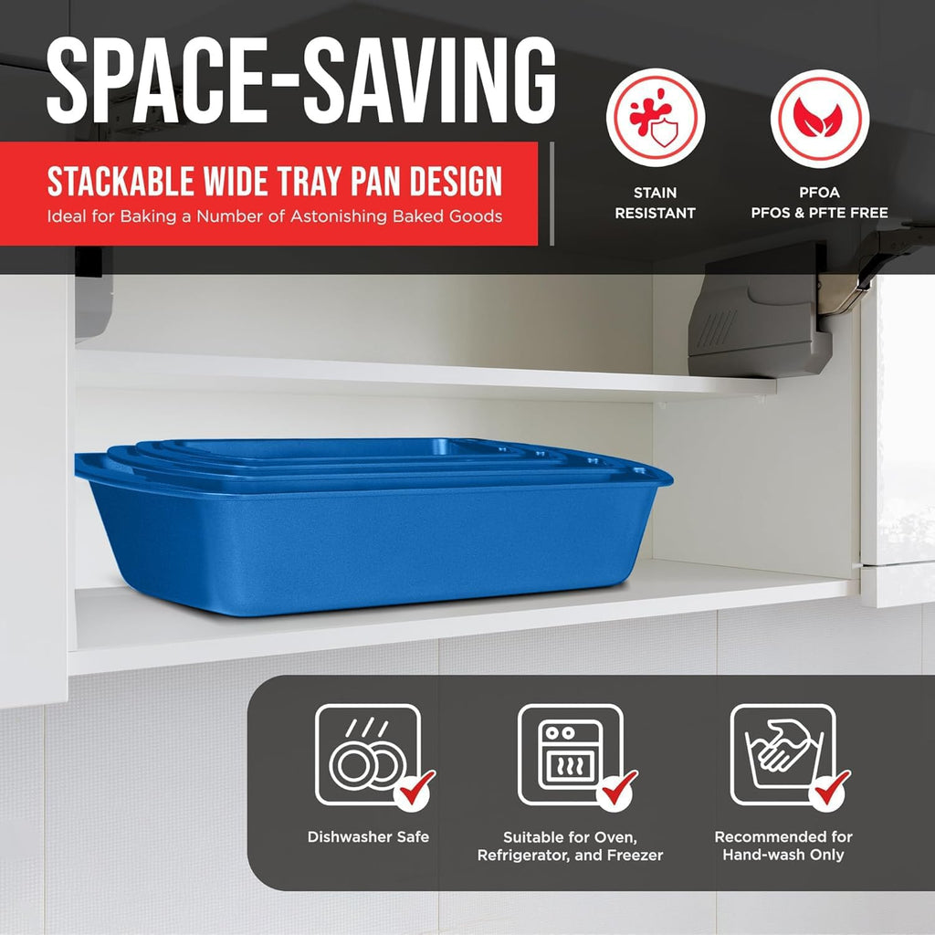 Nonstick Loaf Pan Set Pack of 4, 7" to 11" Large Baking Bread Pan, Oven Safe Up to 450°F, PFOA, PFOS, PTFE Free, Space Saving Stackable Design, Stain Resistant, Dishwasher Friendly, Blue Marble