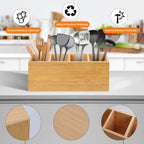 Wingsife Utensils Holder with 4 Compartments, Bamboo Utensil Organizer for Kitchen Countertop, Silverware Caddy Cutlery Holder for Flatware Fork Spoon Spatula, Cooking Utensil (Classic)