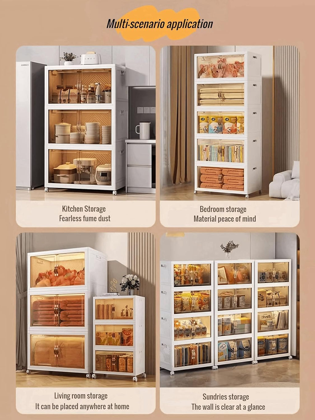 5-Tier Closet Organizer and Storage with 1 Lid, 95 Gal Stackable Storage Bins with Lids and Wheels, Folding Storage Boxes with Open Front Door for Closet and Office