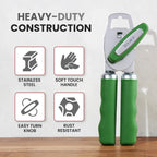 Zulay Kitchen Heavy Duty Stainless Steel Can Opener Manual with Bottle Opener - Rust Proof Manual Can Opener With Turn Knob & Comfy Soft Grip Handles - Artichoke Green
