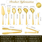 Gold 17 Pieces Serving Utensils Include Large Serving Spoons,Slotted Serving Spoons,Serving Forks,Serving Tongs,Appetizers Tongs,Soup Ladle and Pie Cake Server for Buffet Catering (Gold, 17 Pcs)
