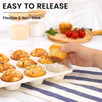 1Pack Silicone Muffin Pan for Baking with Metal Reinforced Frame, 12 Cup Regular Size Cupcake Pan, BPA Free Silicone Muffin Tray, Cupcake Baking Pan Molds for Oven Dishwasher Safe - Cream