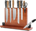 Magnetic Knife Block with Built-in Sharpener, Double-Sided 360° Magnetic Holder & Knife Sharpening Stone, Rubber Wood Countertop Storage Organizer, No Knives Included