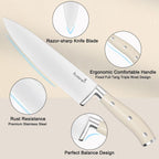 Kuisine Chef Knife Set,High Carbon Stainless Steel Sharp Knife Set Ergonomic Handle,Kitchen Knife Block Set with Built-in Sharpener(Ivory Pro,15PCS)