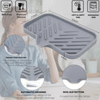Yasmen Silicone Bathroom Soap Dishes, Sink Sponge Holder for Kitchen, Rubber Soap Dish with Drain, Shower Soap Sponge Tray, Sink or Counter Organizer, for Bar Soap, Bottle, Dish Soap Dispenser-Grey