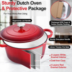 P&P CHEF 7QT Enameled Dutch Oven, Cast Iron Dutch Oven Pot with Lid for Bread Baking, Enameled Casserole Pot for Roasting Braising Stewing Frying Simmering, Various Stoves & Easy Clean, Red