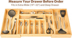 Umilife Extra Large Expandable Kitchen Siverware Utensils Drawer Organizer, 19" Deep for Big Drawer, Adjustable Bamboo Wood Drawer Divider with Curved Grooves, Cutlery Tray Flatware Holder