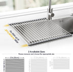 Tomorotec 21" x 15.5" Roll Up Dish Drying Rack Over Sink Drying Rack Sink Cover Kitchen Sink Accessories Gadget Multipurpose Organizer Foldable Stainless Steel Drainer