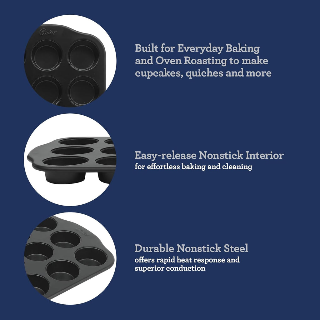 Oster Teston 12 Cup Nonstick Carbon Steel Muffin/Cupcake Baking Pan - Matte Black