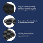 Oster Teston 12 Cup Nonstick Carbon Steel Muffin/Cupcake Baking Pan - Matte Black