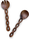 13" Wooden Salad Tongs For Serving, Walnut Kitchen Utensils Set, Salad Servers Mixing Dinner Fork and Spoon Long Handle, Housewarming Gift Ideas, Set of 2 (Walnut Wood)