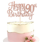 1 PCS Happy 90th Birthday Cake Topper Glitter Cheers to 90 Years Birthday Cake Pick 90 Fabulous Cake Decoration for Happy 90th Birthday Theme Party Decorations Supplies Rose Gold