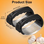 2Pcs Garlic Press Rocker, Stainless Steel GarlicMincer and Garlic Crusher, Easy-Squeeze GarlicTool (black+black)