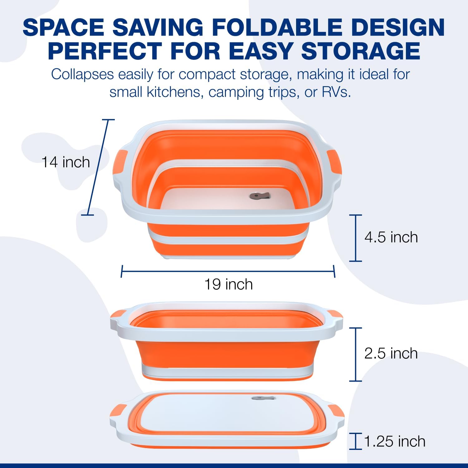 2-Pack XL Collapsible BBQ Prep Tub with Built-In Cutting Board, Lid & Strainer – Marinate, Drain & Prep – Large Food-Safe Container – Perfect for Grilling, Smoking & Outdoor Cooking